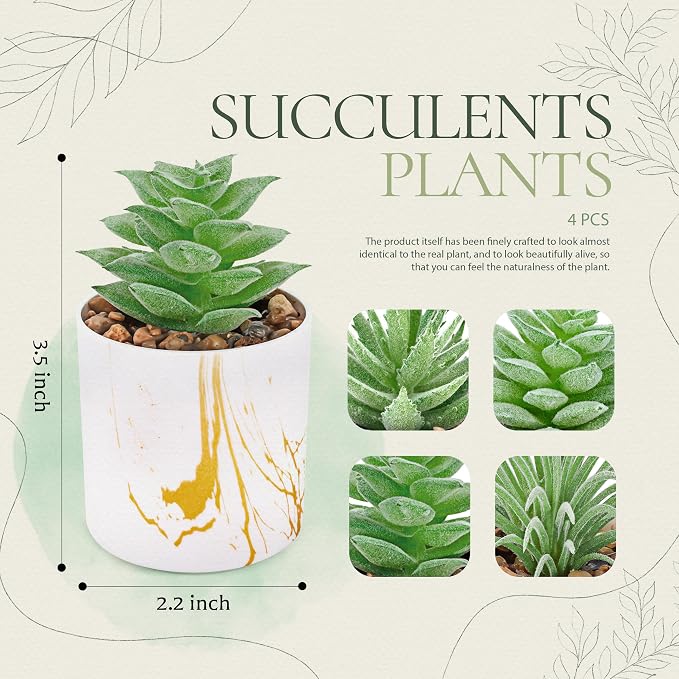 Der Rose Set of 4 Succulents Plants Artificial Mini Fake Succulents Plants - Image 3