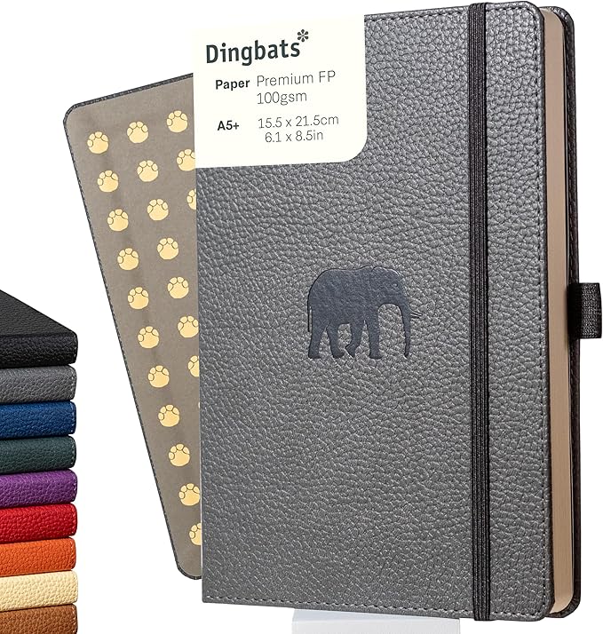Dingbats* Wildlife Dotted Writing Journal Notebook A5 - Vegan Leather Hardcover - Ideal for Work, Travel - Pocket, Elastic Closure, & Bookmark-DeskLoop Office