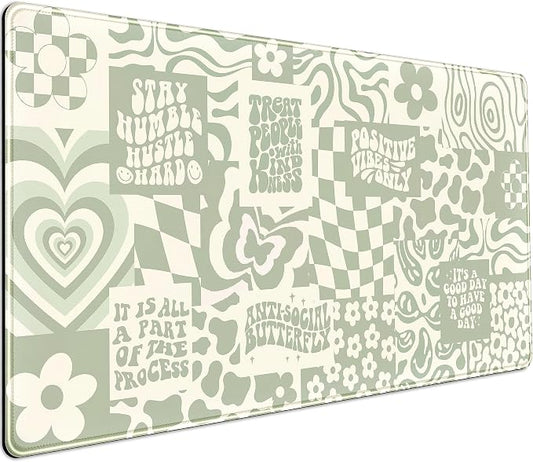 Boho Aesthetic Desk Mat Beige Retro Hippie Boho XXL Large Extended Gaming Green by DCJJM