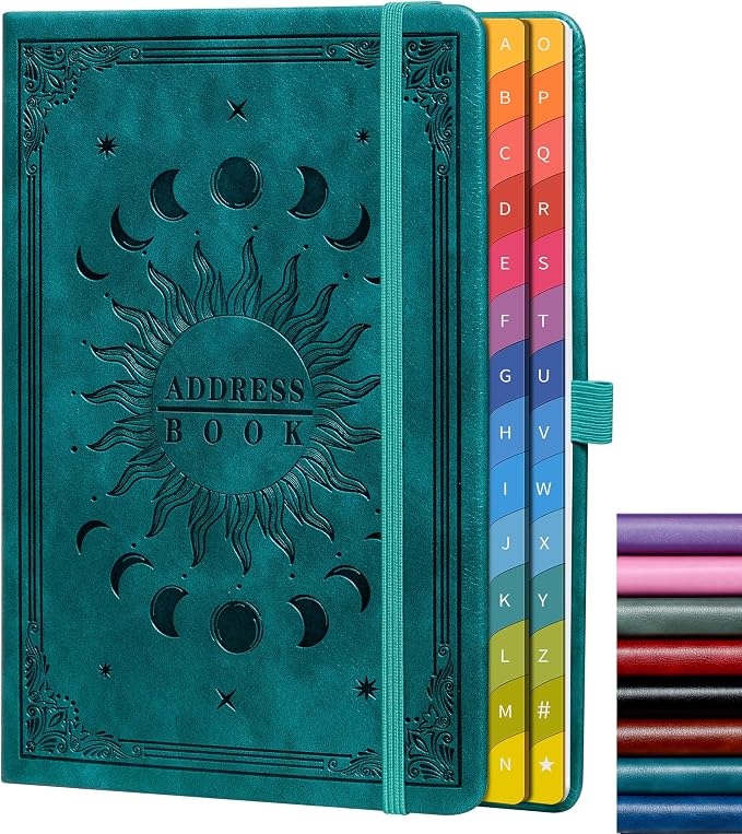 Address Book with Colorful Alphabetical Tabs – Hardcover Contact Organizer by HwxBen