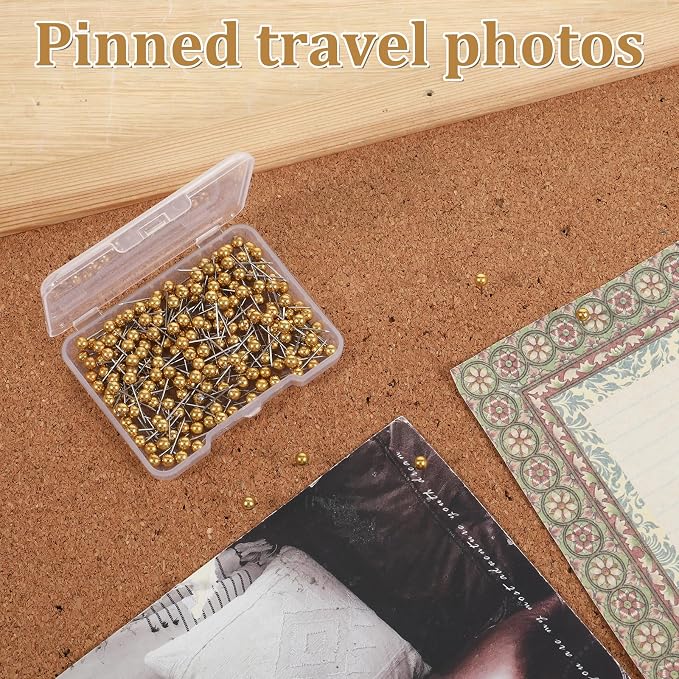 200 PCS Gold Push Pins for Cork Board, 1/8-Inch Retro Round Head Map Pins for - Image 4