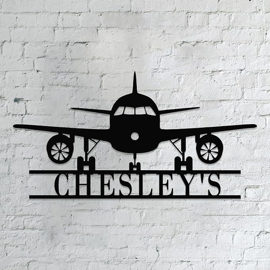 Personalized Metal Airplane Wall Art, Airplane Name Sign, Customized Pilot Name by Unknown