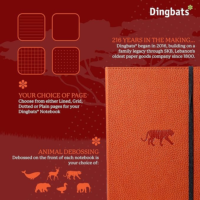 Dingbats* Wildlife Plain Writing Journal Notebook A5 - Vegan Leather Hardcover - Ideal for Work, Travel - Pocket, Elastic Closure, & Bookmark-DeskLoop Office