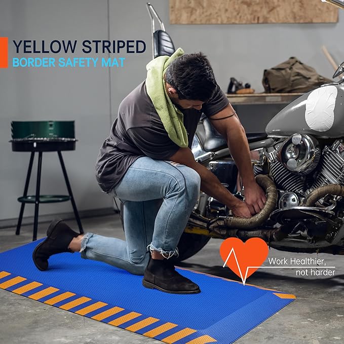 FEATOL Anti Fatigue Mat Industrial, Ergonomic Standing Floor Mat for Work for Stand, Blue with Yellow Border Safety 20" x 32"-Support for Leg & Back Pain-DeskLoop Office