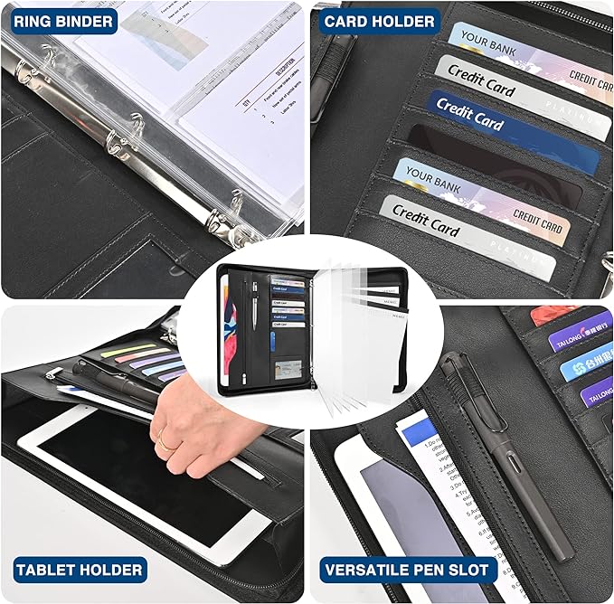 3-Ring Padfolio Portfolio Binder Organizer, PU Leather Folder Binder Business - Image 3