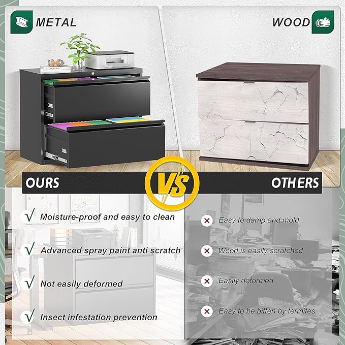 Superday Metal Lateral File Cabinet with Lock, 2 Drawer File Cabinet, Black Filing Cabinets with Lock, Filing Cabinets for Home Office/Legal/Letter/A4, Home Office Furniture for Hanging File