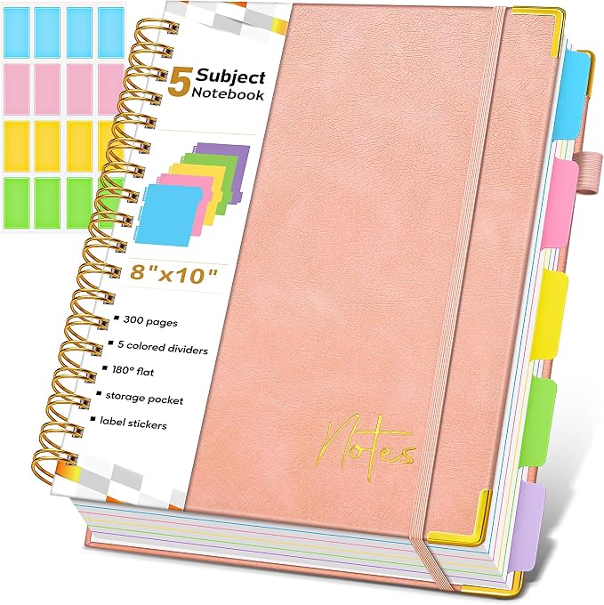 5 Subject Blank Notebook with Removable Dividers Tabs, 300 Pages Hardcover by Unknown