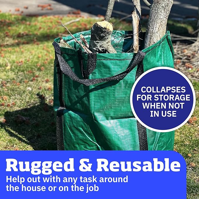 DURASACK Heavy Duty Home and Yard Bags 48-Gallon Reusable Self-Standing Lawn and Leaf Bags Garbage Can with Reinforced Handles, Green-DeskLoop Office