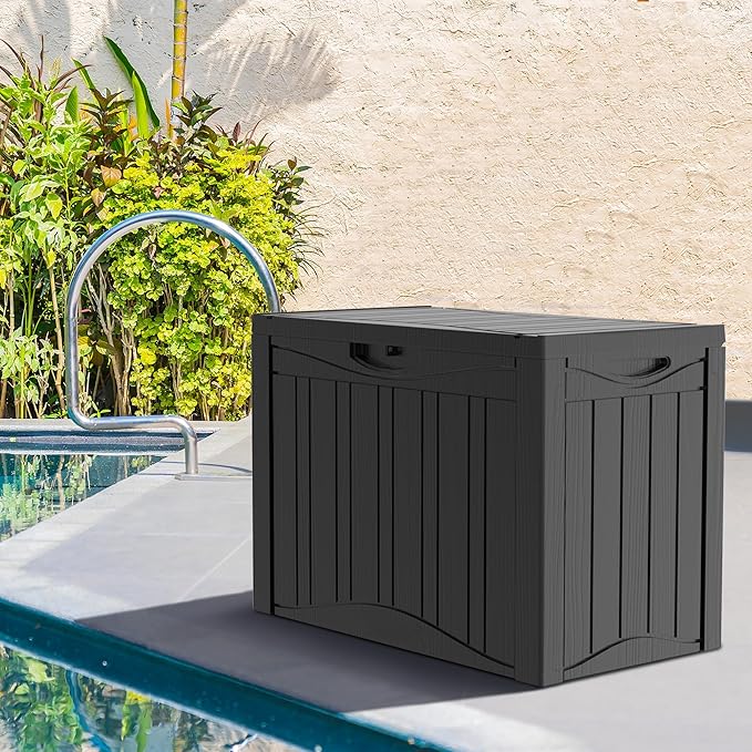 45 Gallon Outdoor Storage Box Waterproof Lockable Resin Deck Box Large, Patio Storage Bin for Pool Accessories Cushion Furniture, Garden Tools, UV-Resistant Outside Delivery Black-DeskLoop Office