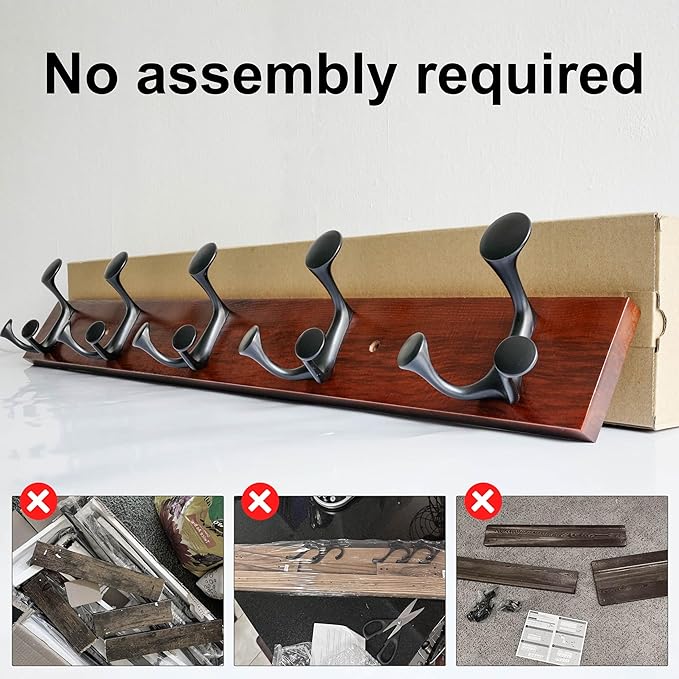 SKOLOO 30-Inch Cherry Wood Coat Rack Wall Mount with 5 Triple Hooks - Ideal for Family Entrances, Classrooms, and Pet Supplies Storage - Perfect Coat Hooks for Wall-DeskLoop Office