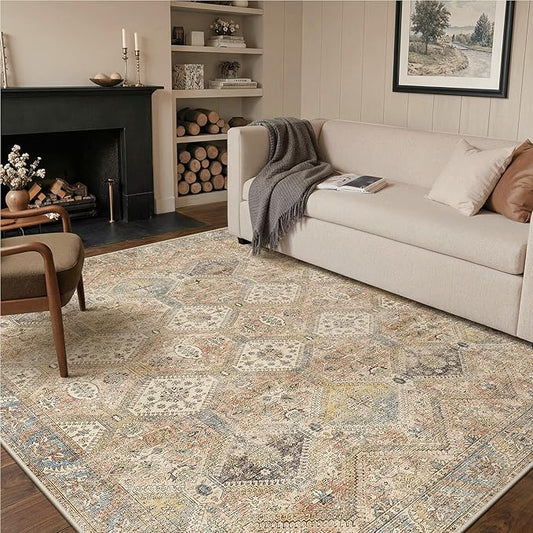 GENIMO 9x12 Area Rugs for Living Room, Machine Washable Non Slip Vintage Rugs by GENIMO