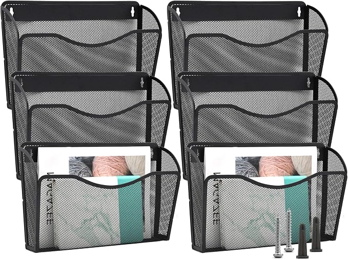 EASEPRES 6 Single Pocket Mesh Hanging File Organizer, Vertical Wall Mounted by EASEPRES