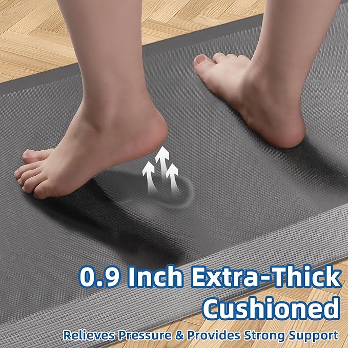 Anti Fatigue Kitchen Mats for Floor, Grey 9/10 Extra Thick Cushioned Standing Desk Mat, Comfort Memory Foam Ergonomic Kitchen Rugs and Mats Non-Slip Waterproof for Office, Kitchen, Sink, 20" x 39"-DeskLoop Office