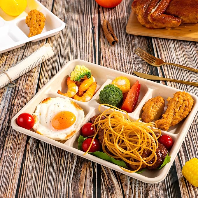 WELLIFE 125 Pack Kids Small 5-Compartment Paper Plates, 10.25x8.25 Inch 100% - Image 9