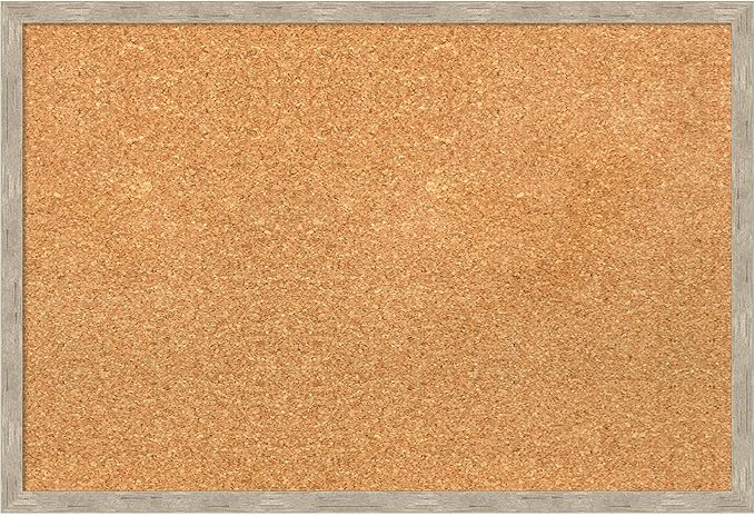 Amanti Art Natural Cork Board for Wall, 17x25 Vision Board with Silver Wood Frame, Medium Corkboard Office Decor for Home Organization, Modern Contemporary Corkboard Pinboard to display items for home-DeskLoop Office