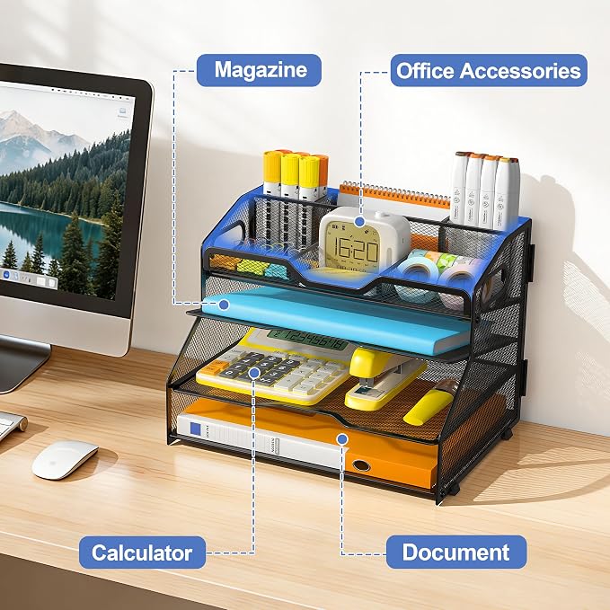 4 Tier Desk Orgnizers and Accessories, Metal Magazine File Holder - Image 6