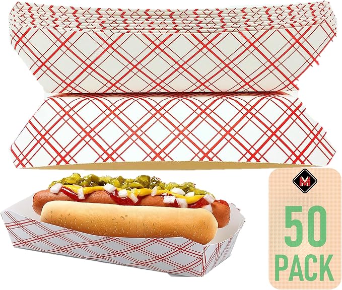 Mr Miracle 7 Inch Paper Hot Dog Tray in Red White Pattern. Pack of 50. by MrMiracle