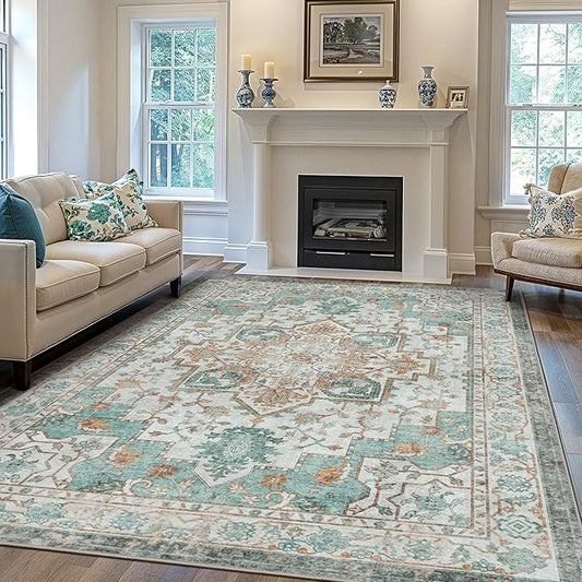 GENIMO 10x12 Area Rugs for Living Room, Machine Washable Non Slip Vintage Rugs by GENIMO