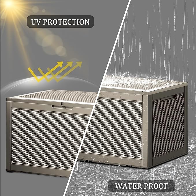 100 Gallon Lockable Resin Deck Box, Waterproof & UV-Resistant Outdoor Storage Box for Outdoor Cushion Storage, Garden Tools & Pool Accessories Storage, Gray-DeskLoop Office