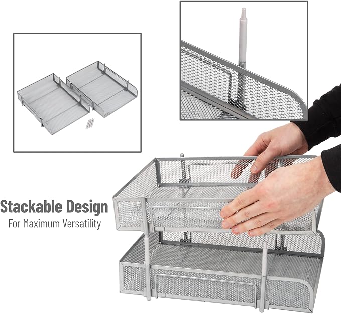 Mind Reader Stackable Paper Tray, Desktop Organizer, File Storage, Metal Mesh - Image 4