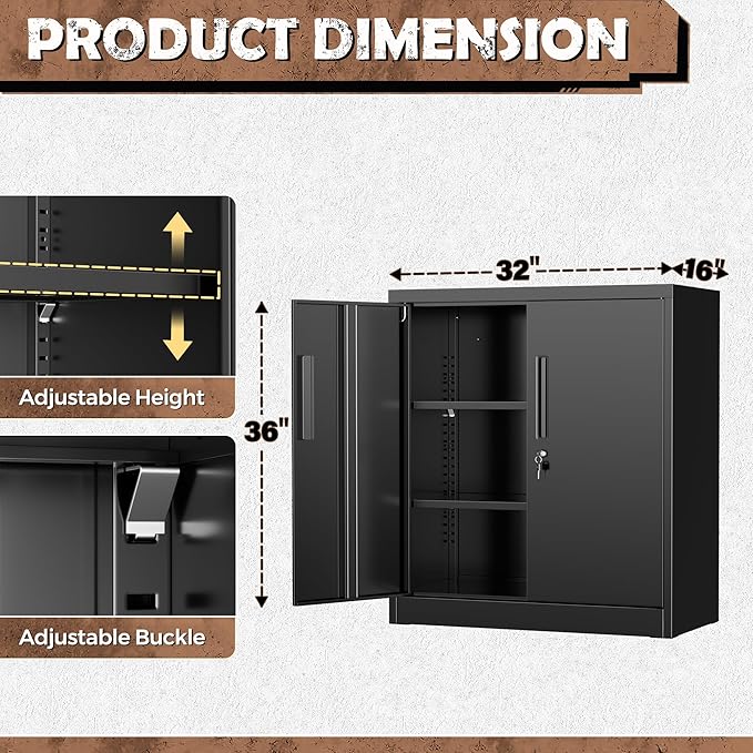 INTERGREAT 36" Metal Cabinets with Lock,Lockable Metal Cabinet Storage with Doors and Shelves for Garage,Black Locking Garage Storage Cabinets-DeskLoop Office
