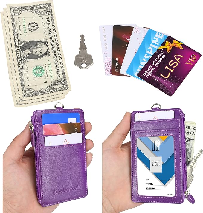 Badge Holder with Zip, Wisdompro School Supply 2-Sided Vertical PU Leather - Image 4