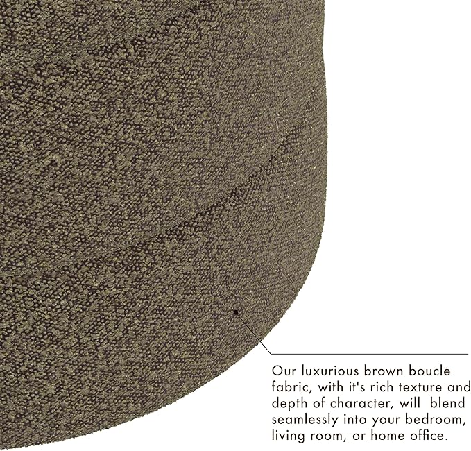 HomePop Upholstered Round Ottoman Home Décor|Foot Rest Ottoman - Dark Brown Boucle-DeskLoop Office