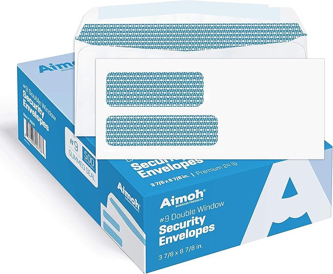 Aimoh #9 1000 Double Window Security Business Mailing Envelopes by Aimoh