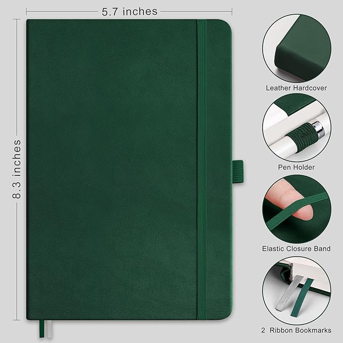 RETTACY Graph Grid Paper Notebook, 192 Pages, A5 Medium Size (5.7'' x 8.3''), 5 Squares per Inch, Leather Hardcover, 100 GSM Thick Paper, for School, Students, Math, Engineering (Dark Green)-DeskLoop Office