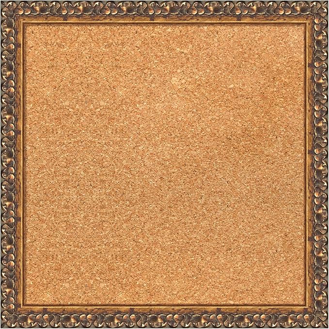 Amanti Art Natural Cork Board for Wall, 16x16 Vision Board with Bronze Frame, Small Corkboard Office Decor for Home Organization, Traditional Corkboard Pinboard to Display Items for Home Organization-DeskLoop Office