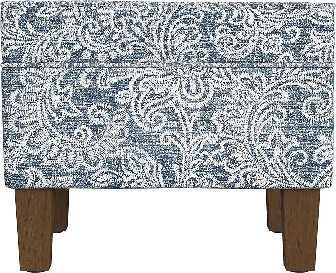 Home Decor | Dinah Collection Modern Storage Ottoman | Ottoman with Storage for Living Room & Bedroom(Blue Denim Jacobean Print)-DeskLoop Office