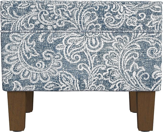 Home Decor | Dinah Collection Modern Storage Ottoman | Ottoman with Storage for Living Room & Bedroom(Blue Denim Jacobean Print)-DeskLoop Office