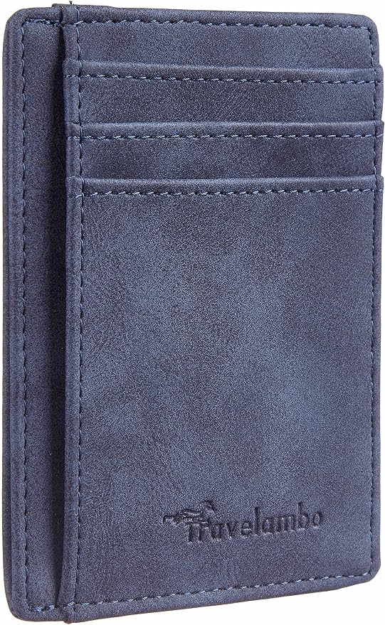 Travelambo Slim Wallet Front Pocket Minimalist Leather RFID Blocking Medium Size by Travelambo