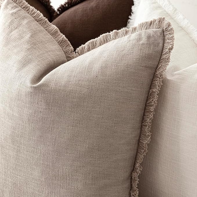 Foindtower Set of 2 Decorative Linen Fringe Throw Pillow Covers Boho Farmhouse - Image 5