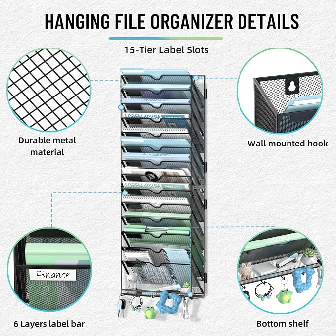 SUPEASY Wall File Organizer, 15 Tier Hanging File Organizer - Image 6