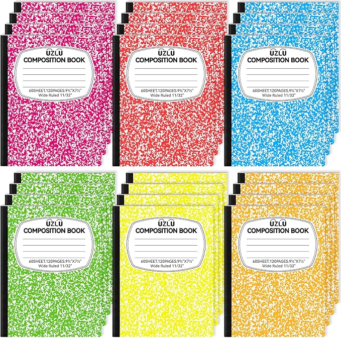 24 Pack 9.75 x 7.5 in Large Composition Notebooks Bulk 6 Color Wide Ruled by UZLUbuywithconfidence