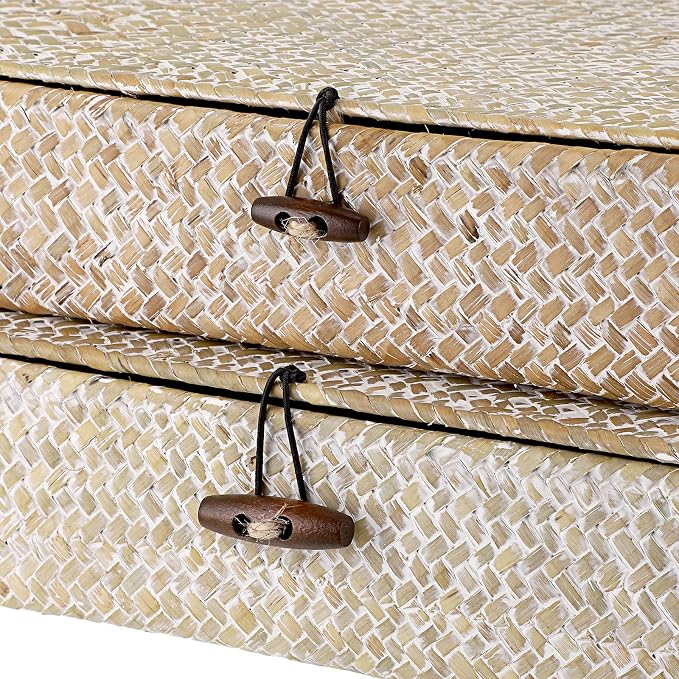 Hipiwe Set of 2 Flat Woven Wicker Storage Bins - Image 4