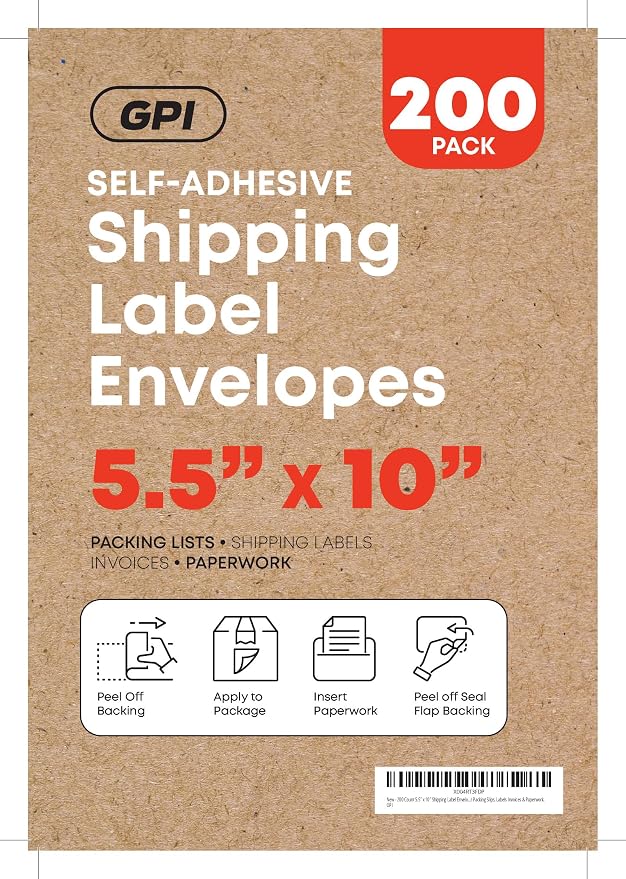 100 Count 5.5" x 10" Shipping Label Envelopes, Top Loading - Image 2