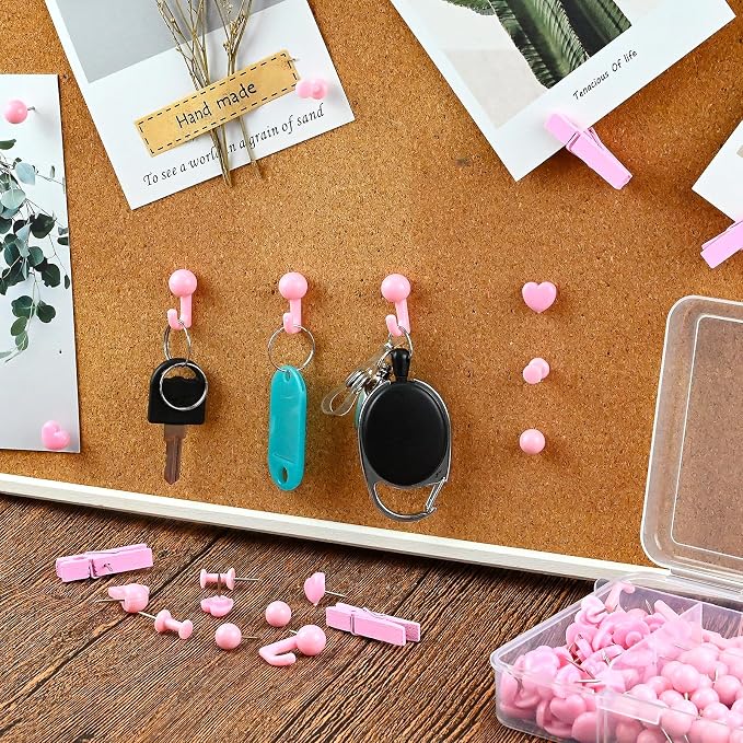 260 Pcs Push Pins Set 5 Styles Pink Thumb Tacks Cute Push Pins - Image 5