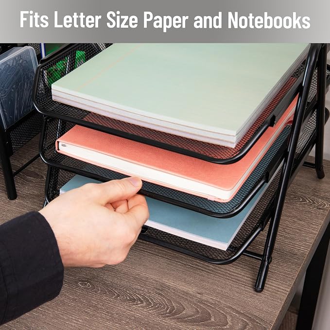 Mind Reader 3-Tier Paper Tray, Desktop Organizer, File Storage, Metal Mesh - Image 6