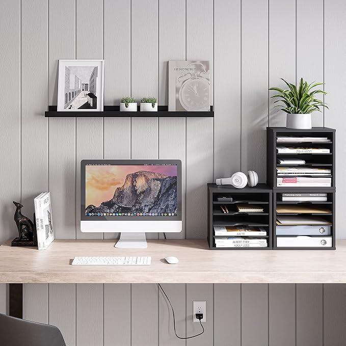Ballucci 5-Tier File Organizer for Desk, Wooden Mail Sorter, Office Desk - Image 2