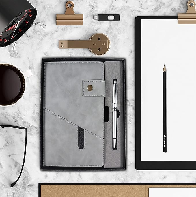 A5 Lined Leather Journal Notebook,Hardcover Journal Set with Pen and Gift Box,100Pages 100gsm Thick Ruled Paper Daily Diary for Men Women School,Travel,Business,Work,Writing 5.9" X 8.4"-DeskLoop Office