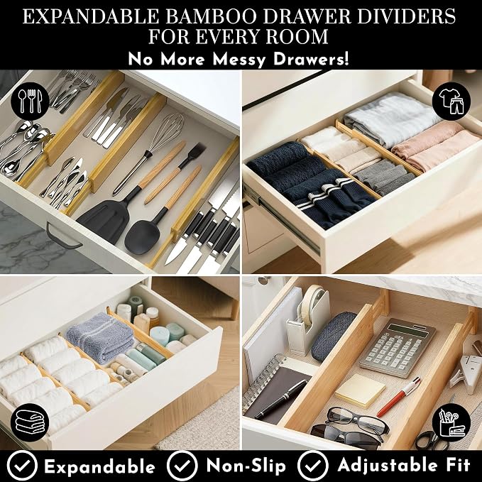 Expandable Bamboo Drawer Dividers 8 pack - Image 5