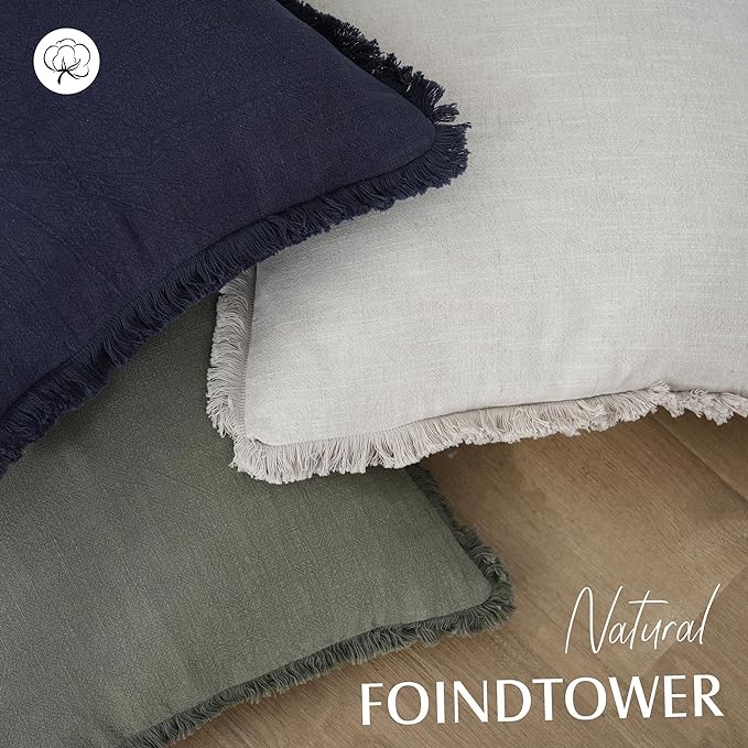 Foindtower Set of 2 Decorative Linen Fringe Throw Pillow Covers Cozy Farmhouse - Image 4
