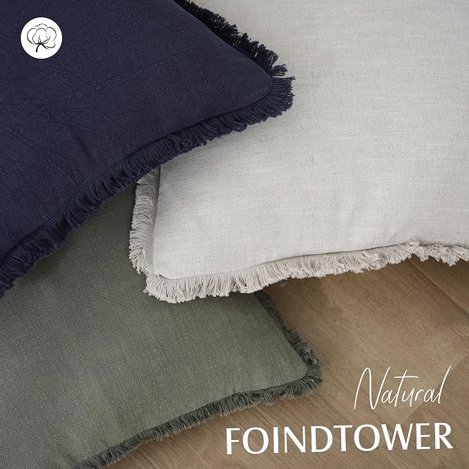 Foindtower Set of 2 Decorative Linen Fringe Lumbar Throw Pillow Covers Boho - Image 4