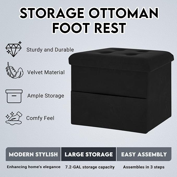 Zoes Homeware Small Storage Ottoman Foot Rest, Velvet Ottoman - Image 4