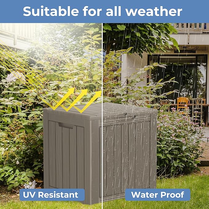 35 Gallon Resin Deck Box, Waterproof Outdoor Storage Bin for Patio, Poolside, and Garden, Lockable & UV-Resistant,Grey-DeskLoop Office