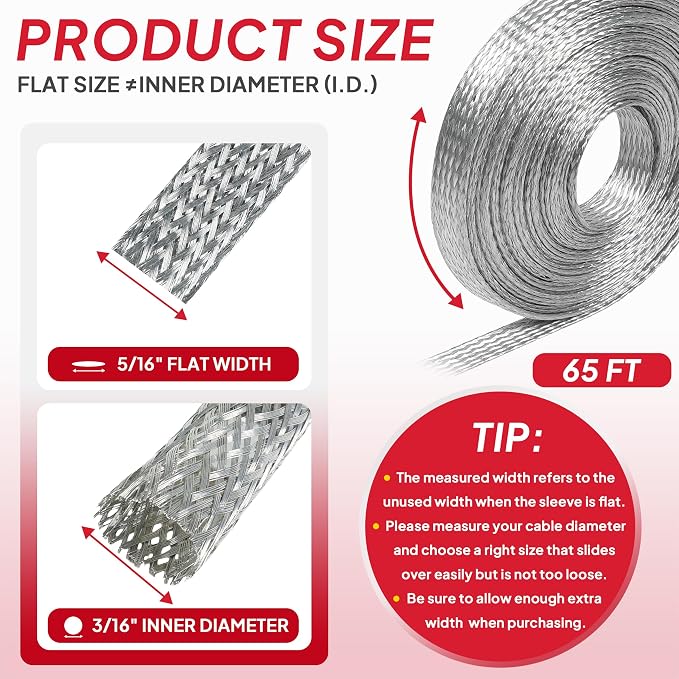 Tinned Copper Braid Wire Shielding Ground Strap Metal Cable Sleeve Expandable - Image 2