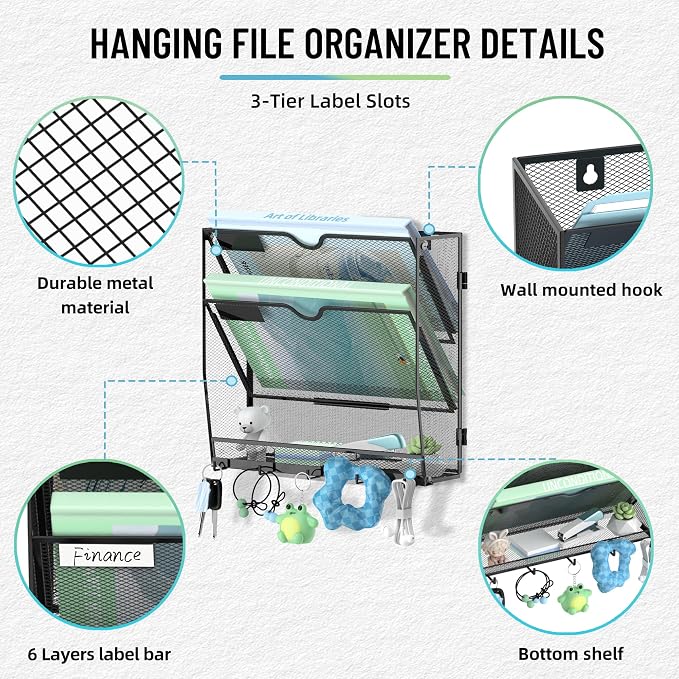 SUPEASY Wall File Organizer, 3 Tier Hanging File Organizer - Image 3