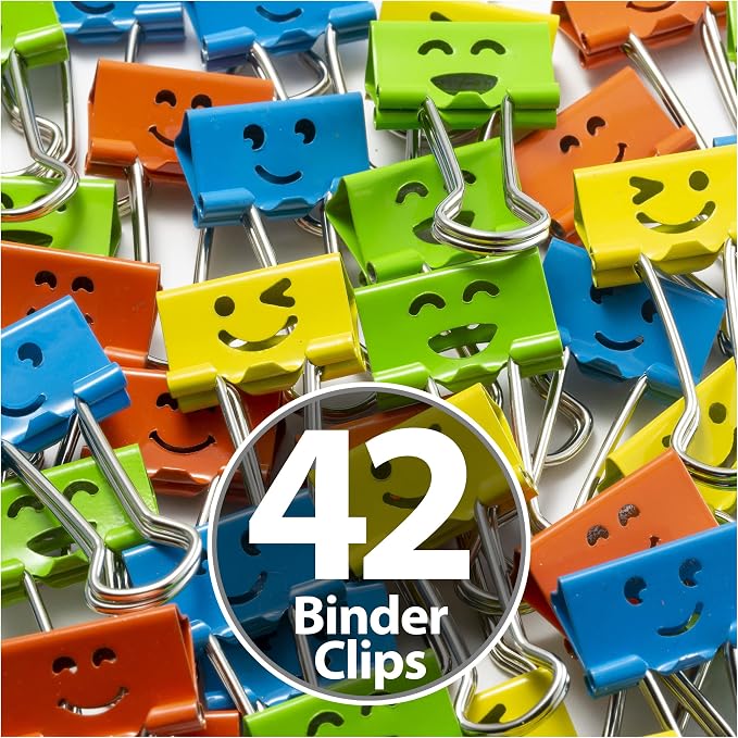 Officemate Happy Smiling Face Binder Clips, Small Size, 42 in Pack, Comes in by Officemate